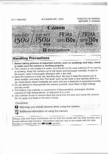 Canon Sureshot 150 u manual. Camera Instructions.